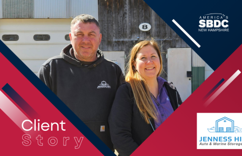 Jerry & Andrea Harper standing in front of their business, Jenness Hill Auto & Marine Storage